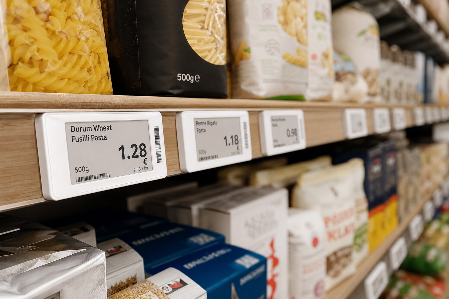 Retail aisle with digital shelf labels